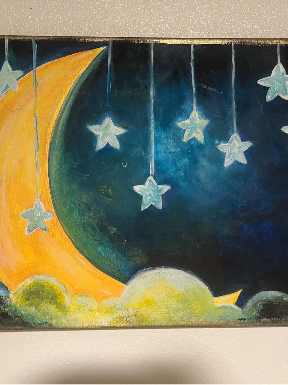 Hand-Painted Moon and Stars Canvas Wall Art - Picture 2 of 4